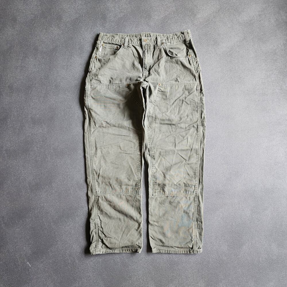 Vintage Carhartt Double Knee B158 DMB Green Carpenter Loose Fit Pants 38x32